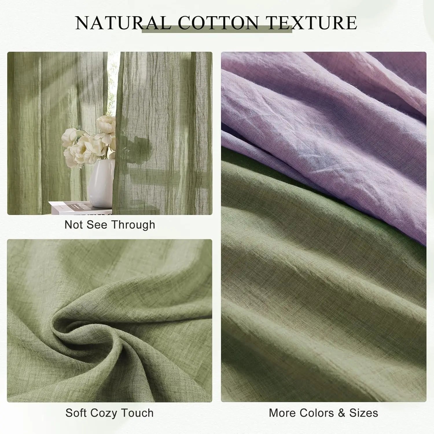 SAGE GREEN SHEER CURTAINS - Crinkled Voile Panel - Soft Light, Natural Calm