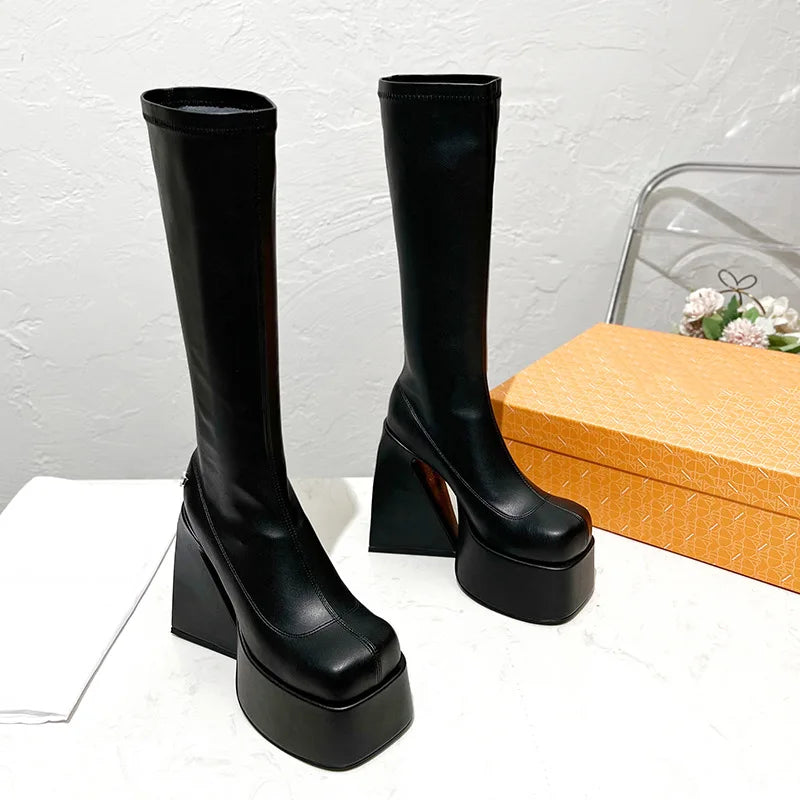14cm Super High Heel Stretch Knee-High Boots – Punk Platform