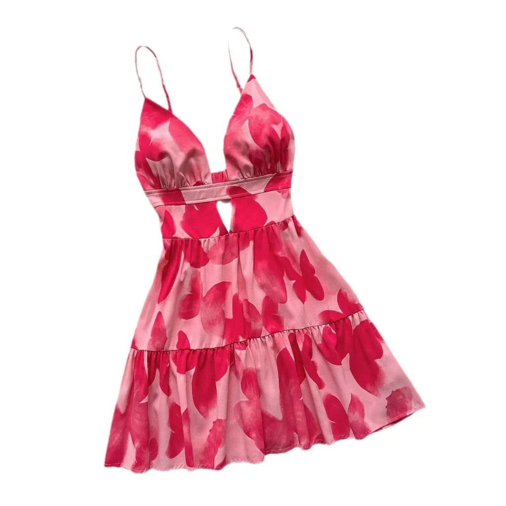 4-Color Leopard Printed Sexy Camisole Dress Women Sleeveless Backless Mini Dress Summer Vacation Dresses