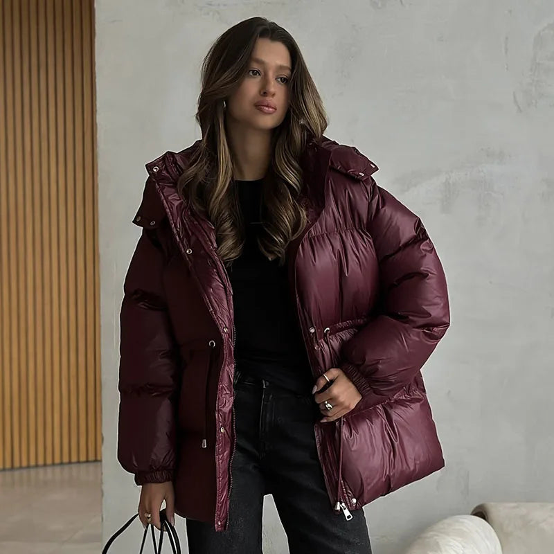 Hooded Padded Coat - Belt & Sash Detail