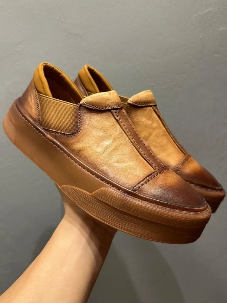 RETRO LIFT - Platform Cowhide Loafers - Slip On, Stand Taller