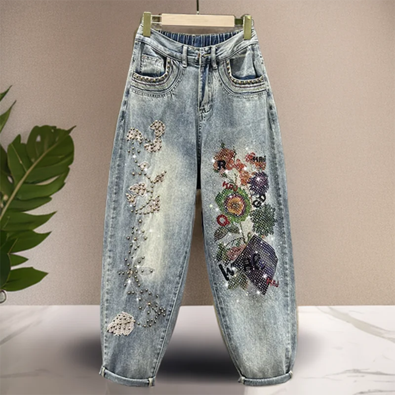 Diamond Embroidered High Waisted Jeans