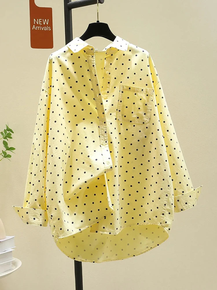 PURE COTTON DOT SHIRT - Full Button, Loose Fit - Easy Casual
