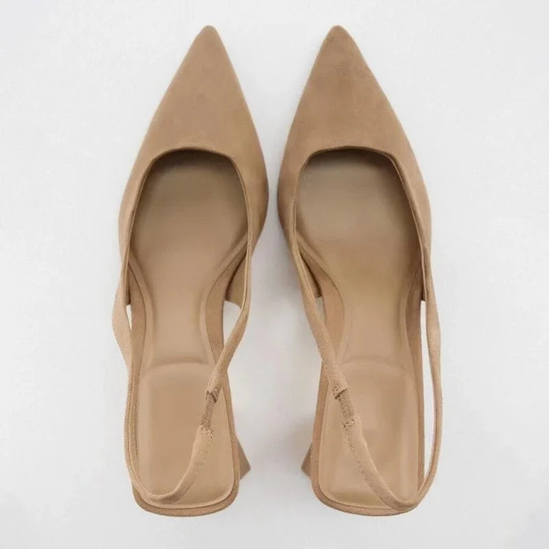 Fashion Block Heel Slingbacks Women 2025 Summer Pointed Toe Pumps Elegant Office Ladies High Heels Women's Comfortable Sandals