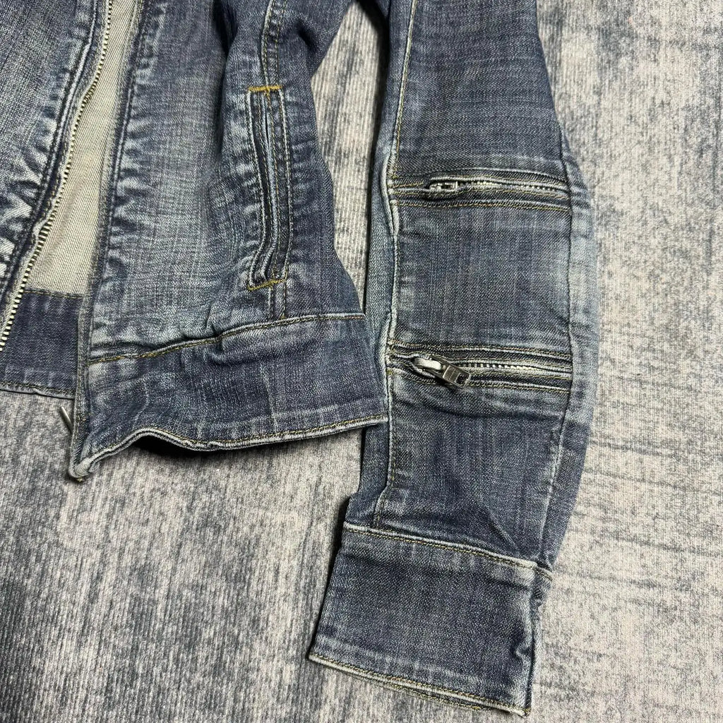 Y2K Multi-Zipper Denim Jacket – Gothic Punk Shoulder Pad