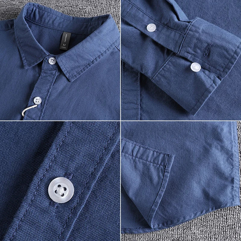 OXFORD CLASSIC - Men's Washed Cotton Shirt - Pocket, Long Sleeve, 6 Colors