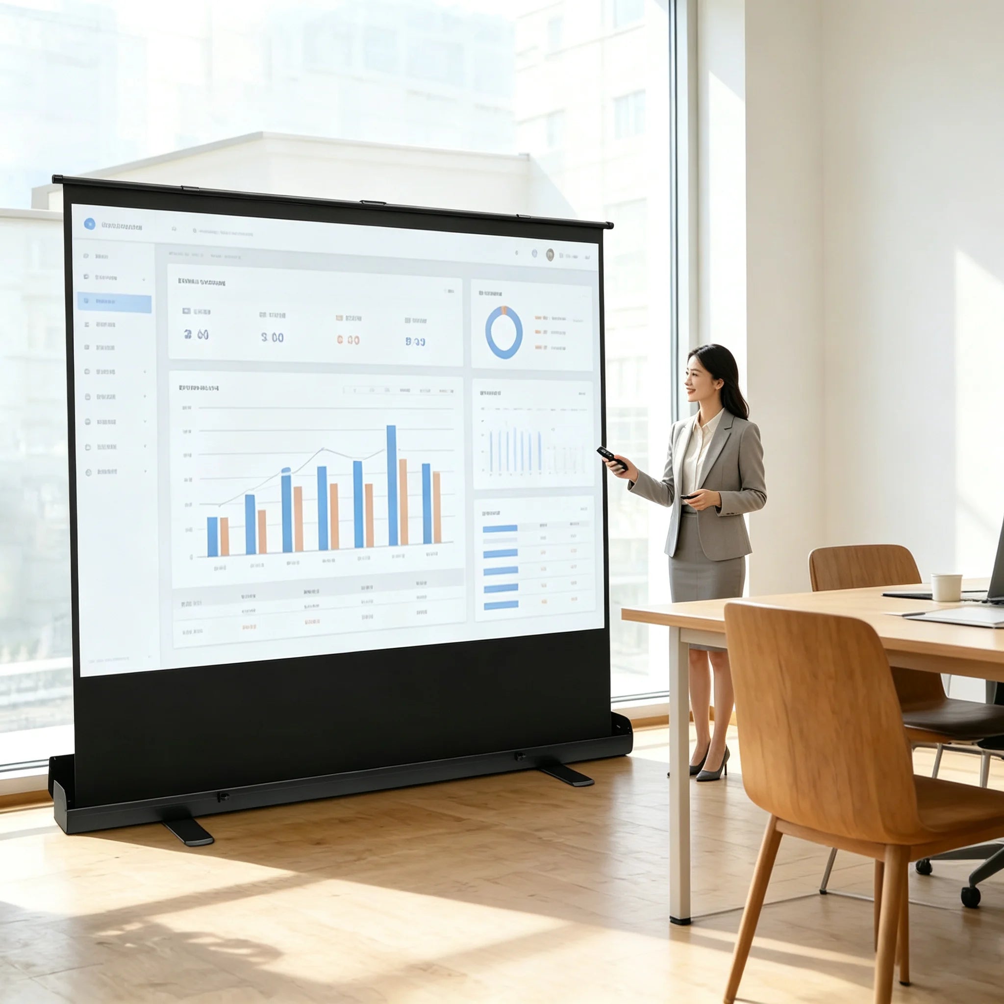 PORTABLE PROJECTOR SCREEN - 4:3, 80″ Viewing - Pull-Up Home Cinema