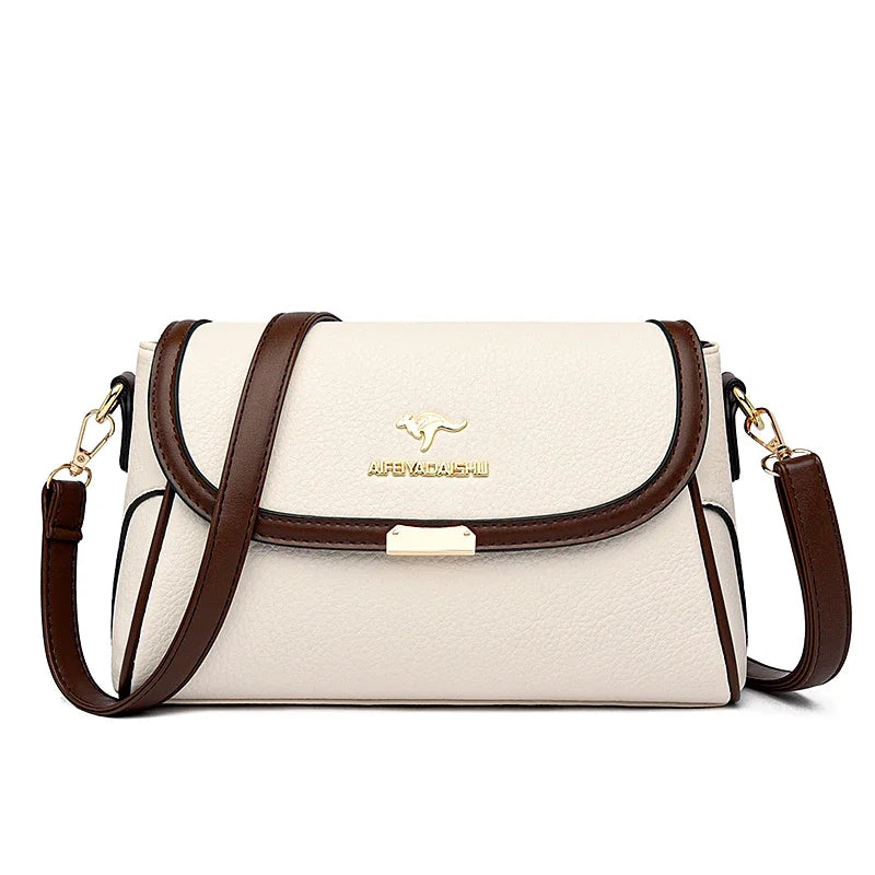 Elegant Small Crossbody Bag - Cream & Brown Messenger