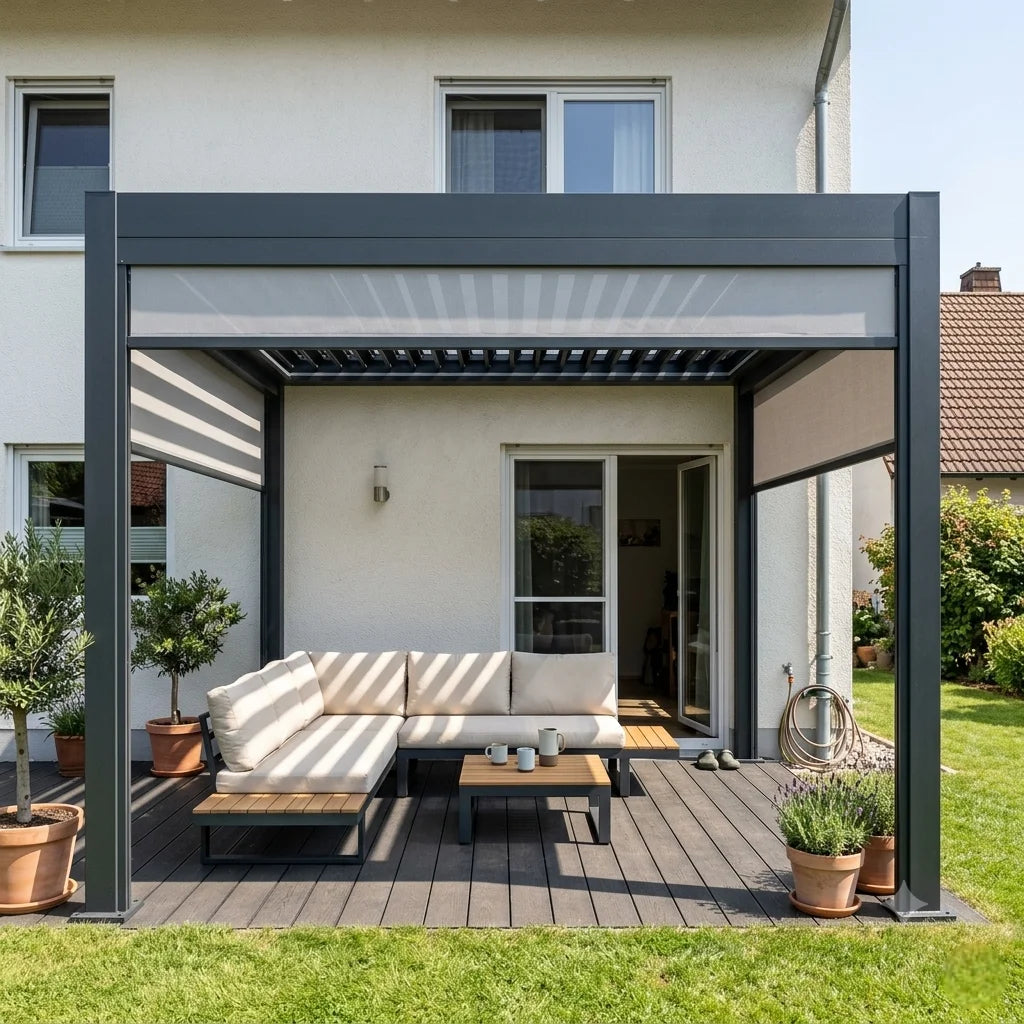 OUTDOOR PAVILION - Adjustable Blinds, Custom Size - Modern Garden Retreat