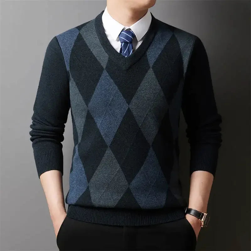 ARGYLE CLUB - Men's Plaid V-Neck Knit Sweater - 3 Colors, M–4XL