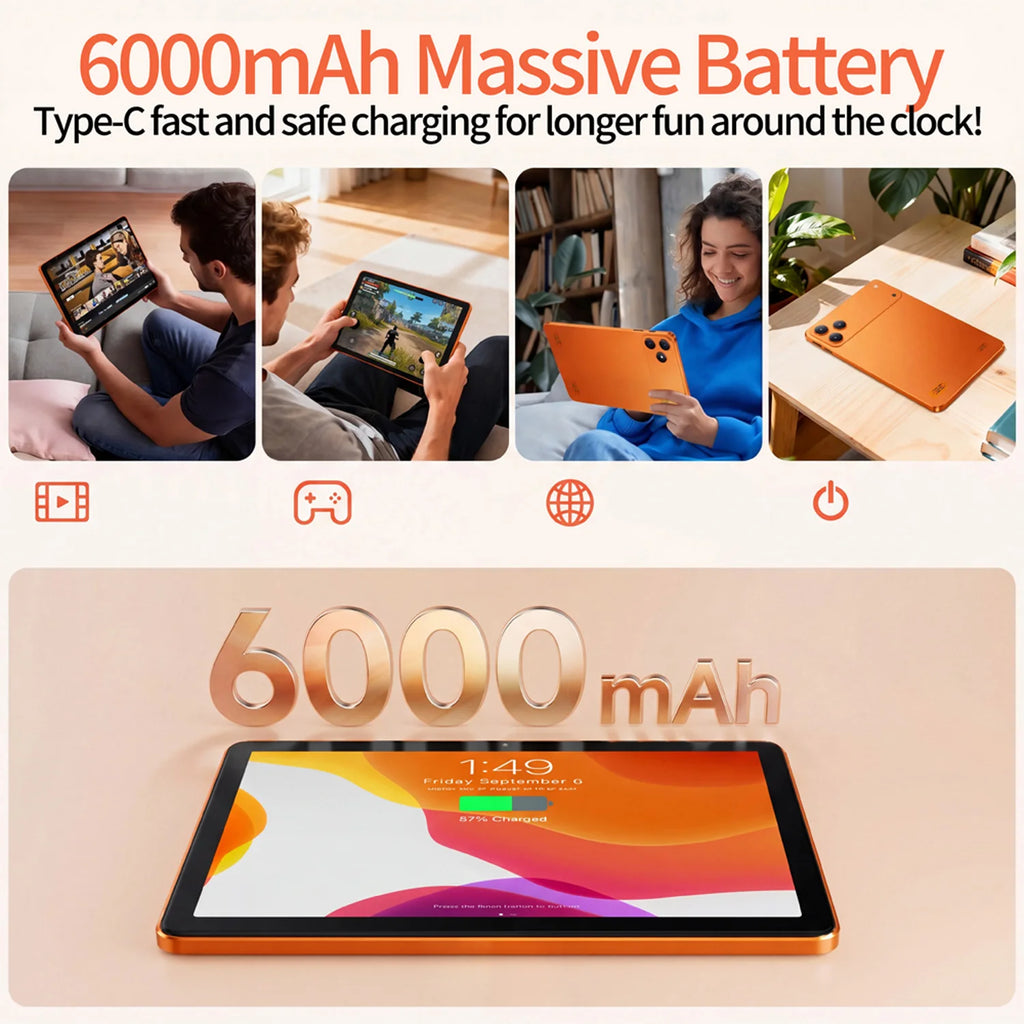 9" Kids Tablet Orange - Android 13 Octa-Core 4GB+64GB 5G WiFi