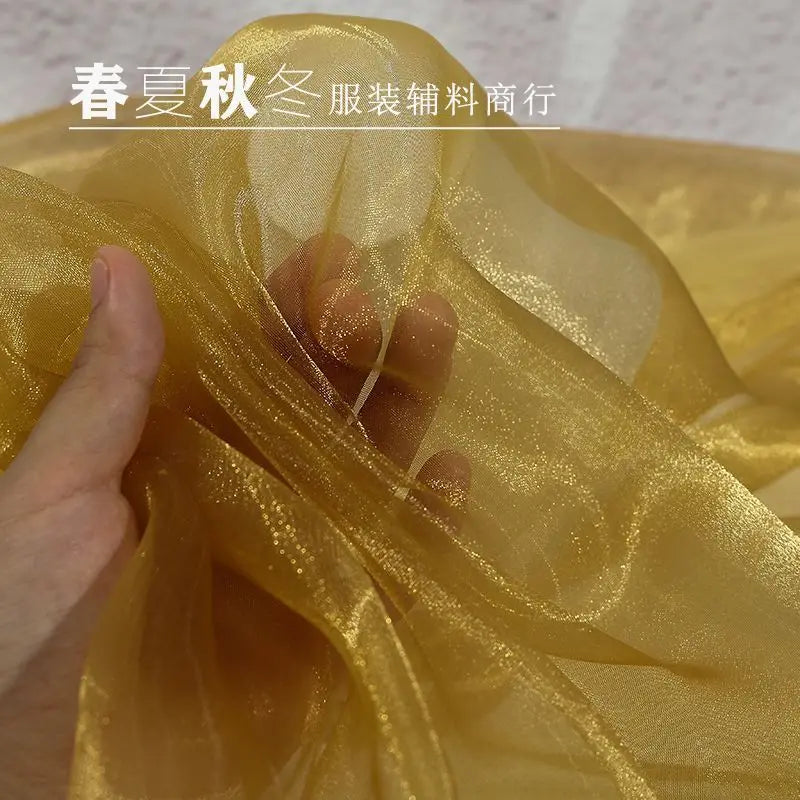 Water Light Crystal Organza Fabric Shiny By The Meter for Clothes Wedding Dress Children's Clothing Sewing Cloth Smooth White