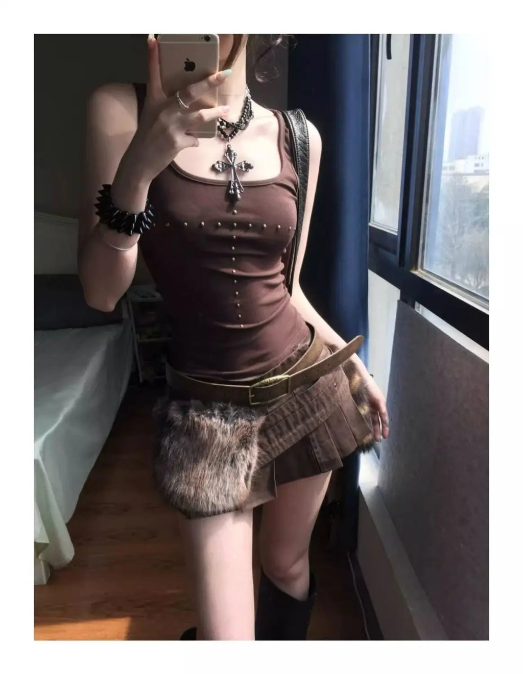 Brown Beading Vintage Clothing Y2k Tank Tops Women 2000s Clothes Fashion Sport Sleeveless T-shirt Slim Fitted Basic Tees