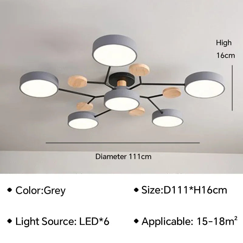 Macaron Wood Ceiling Light – 6 Colors, 1–7 Heads