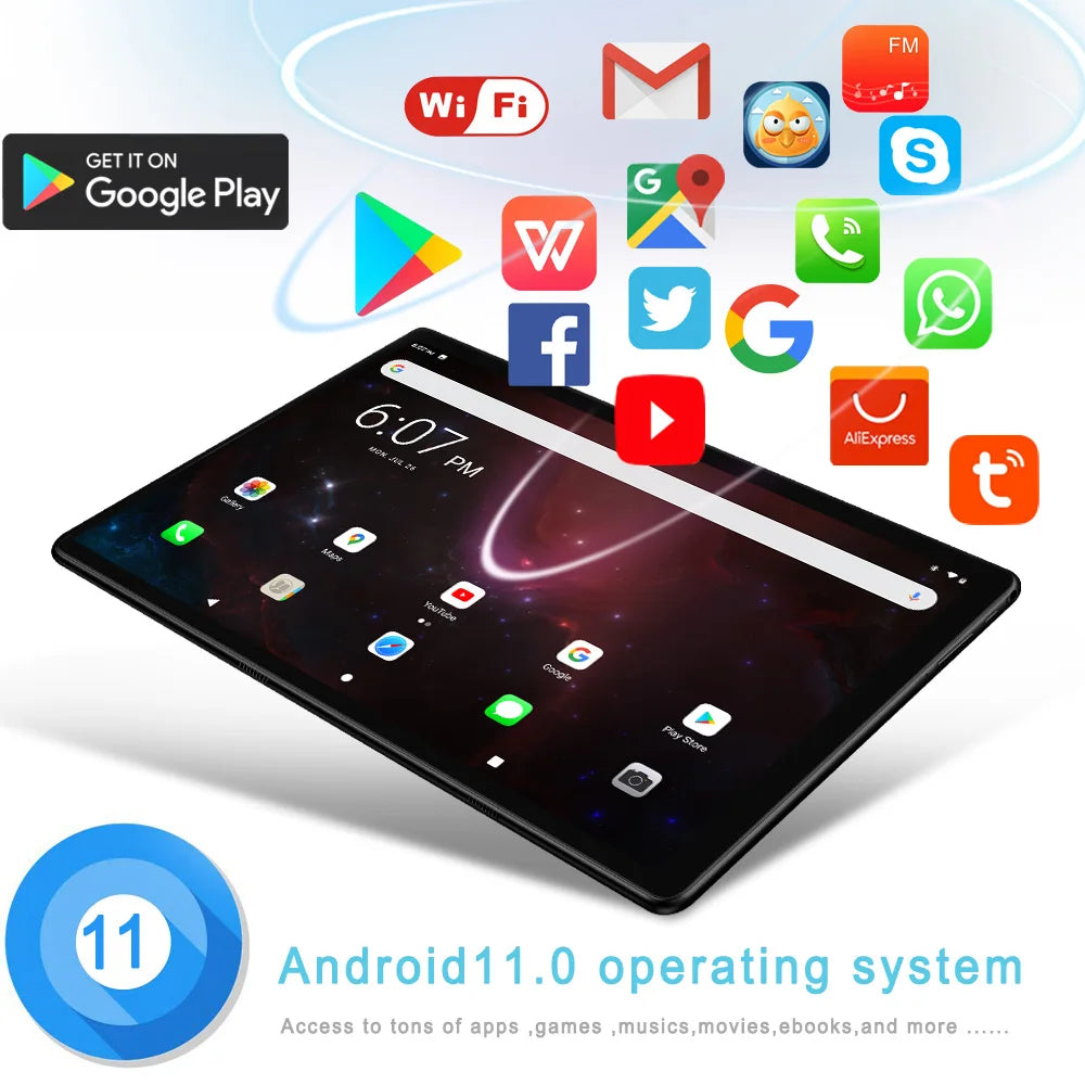 BDF 10.1" Android Tablet - 4GB+64GB, Dual SIM Phone Call, Octa-Core