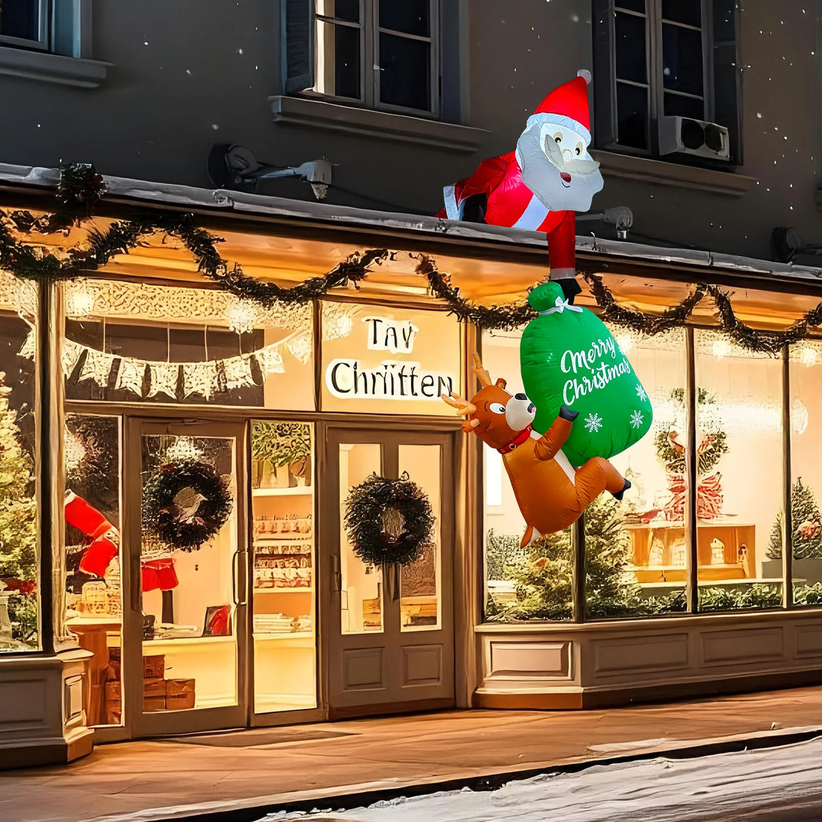 Inflatable Santa & Reindeer - 8 ft - Holiday Cheer