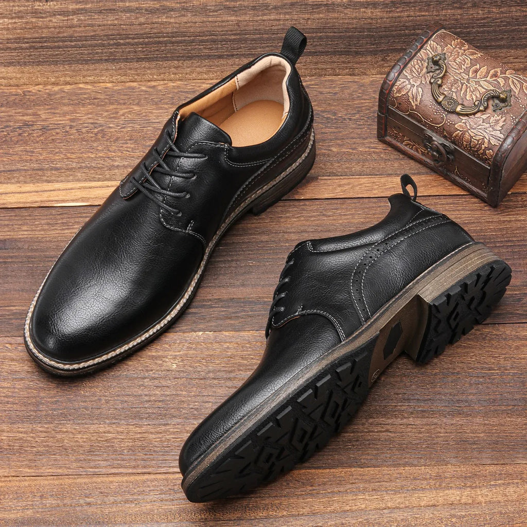 Men's Casual Derby Shoes - Fashion Lace-Up Leather Dress Shoes