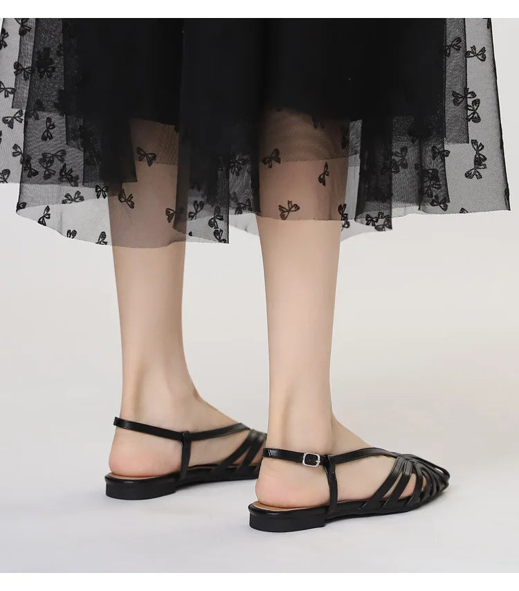 ZAROY Narrow Band Women Flat Sandals Large Size Designer Brand Banquet Wedding Shoes Summer Hollow Beach Gladiator Sandals