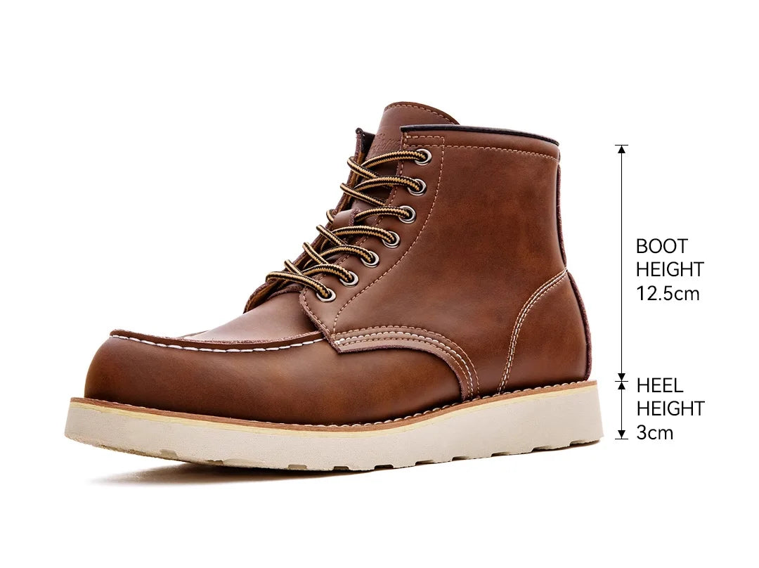 Maden Men's Split Leather Work Boots - Vintage Crazy Horse Mid-Calf Lace-Up Winter Boots