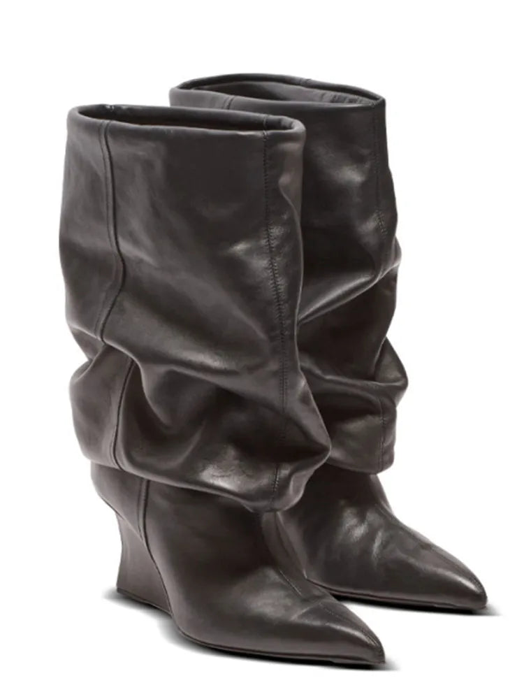 Pleated Slip-On Ankle Boots – Super High Wedge