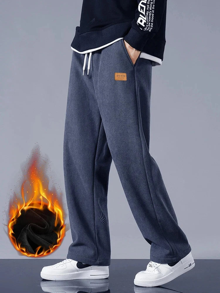 CORD & WARM - Men's Fleece-Lined Corduroy Sweatpants - Straight Loose Winter Trousers