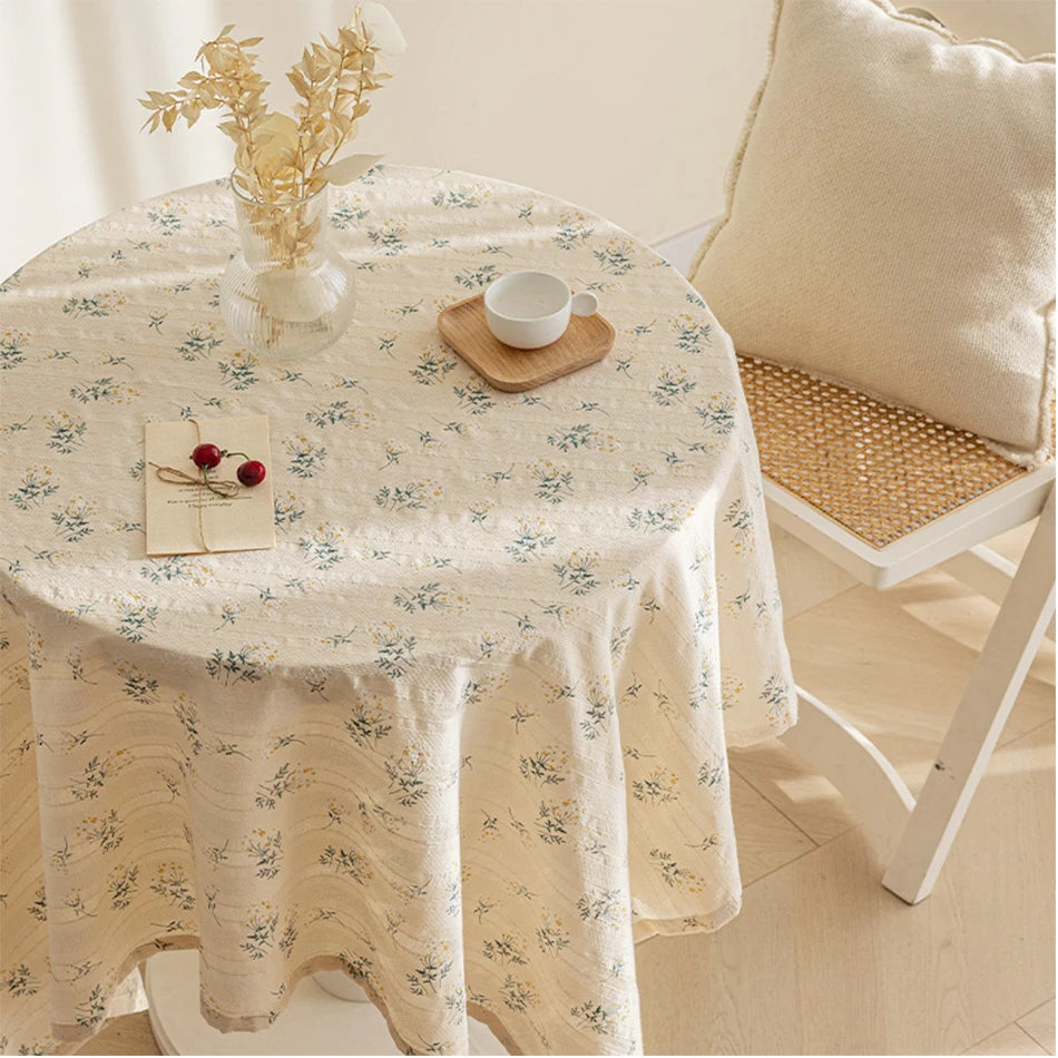 DAISY FLORAL COTTON TABLECLOTH - Embroidered, 11 Styles, Round & Rectangle - Garden Table
