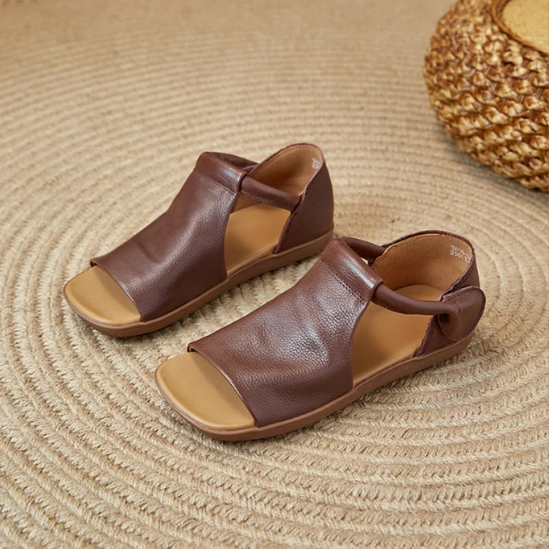 Women's Hook & Loop Flat Sandals Summer - Open-Toe Casual Beach Shoes, Comfortable Soft Sole Walking Sandals for Daily & Vacation