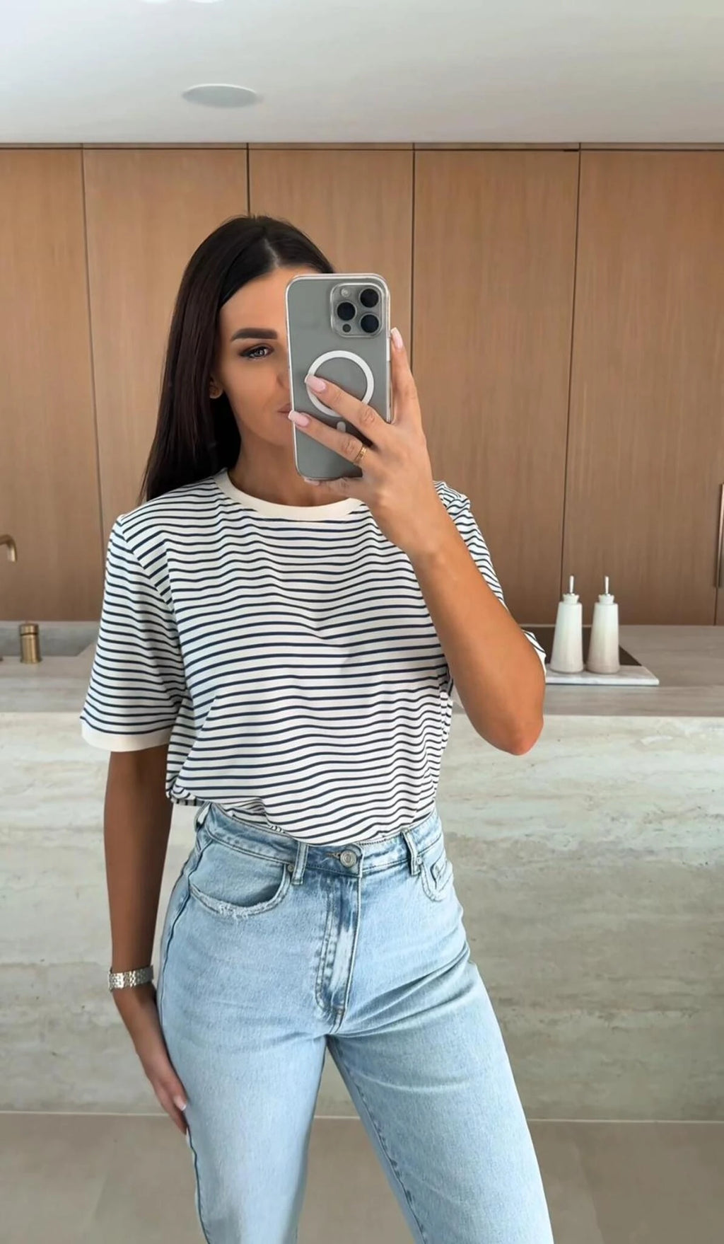 Women Striped Short Sleeve T Shirt Casual Loose Fit Summer Top for Everyday Wear