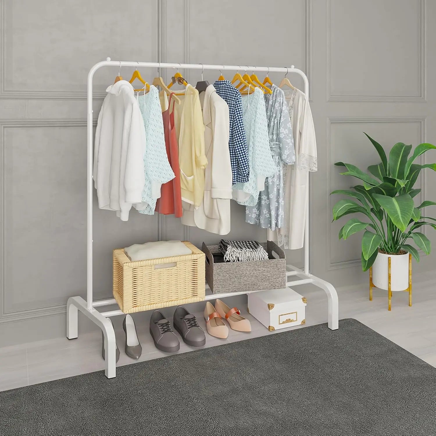Metal Clothes Rack with Shoe Shelf