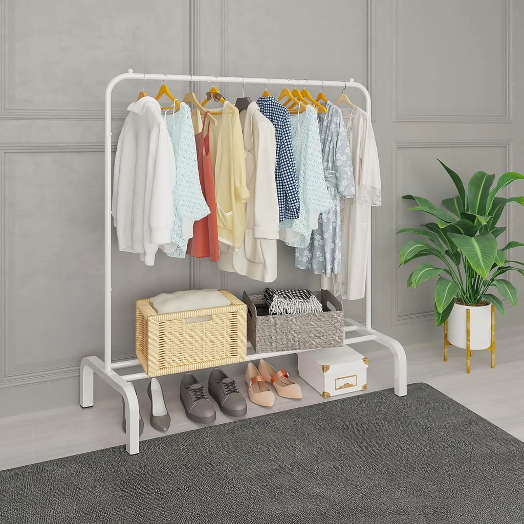 Metal Clothes Rack with Shoe Shelf – Black / White