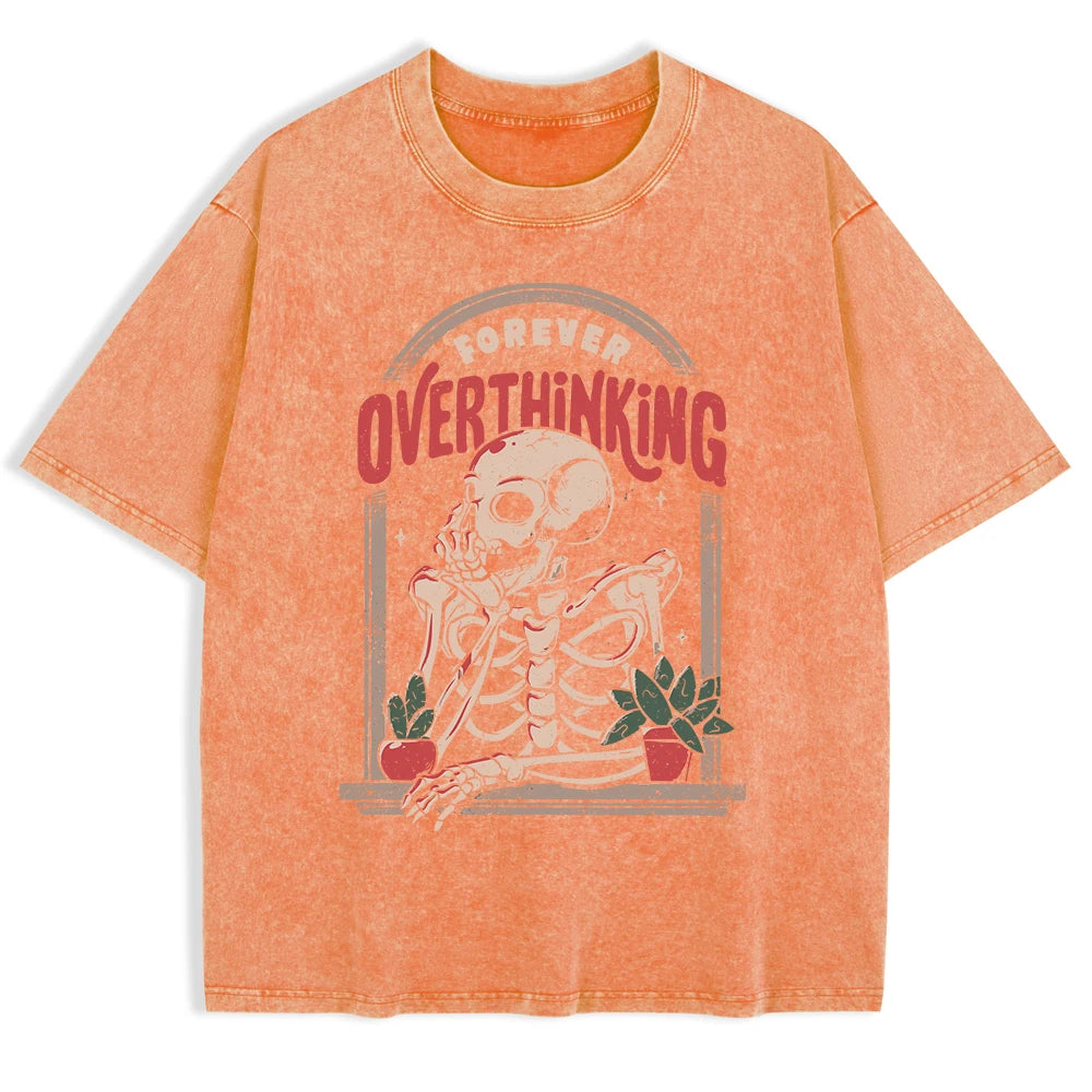 Casual Women'S Cotton Washed T-Shirts Skeleton Man On The Balcony Printing Tops Oversize O-Neck Soft Short Sleeve Female Clothes