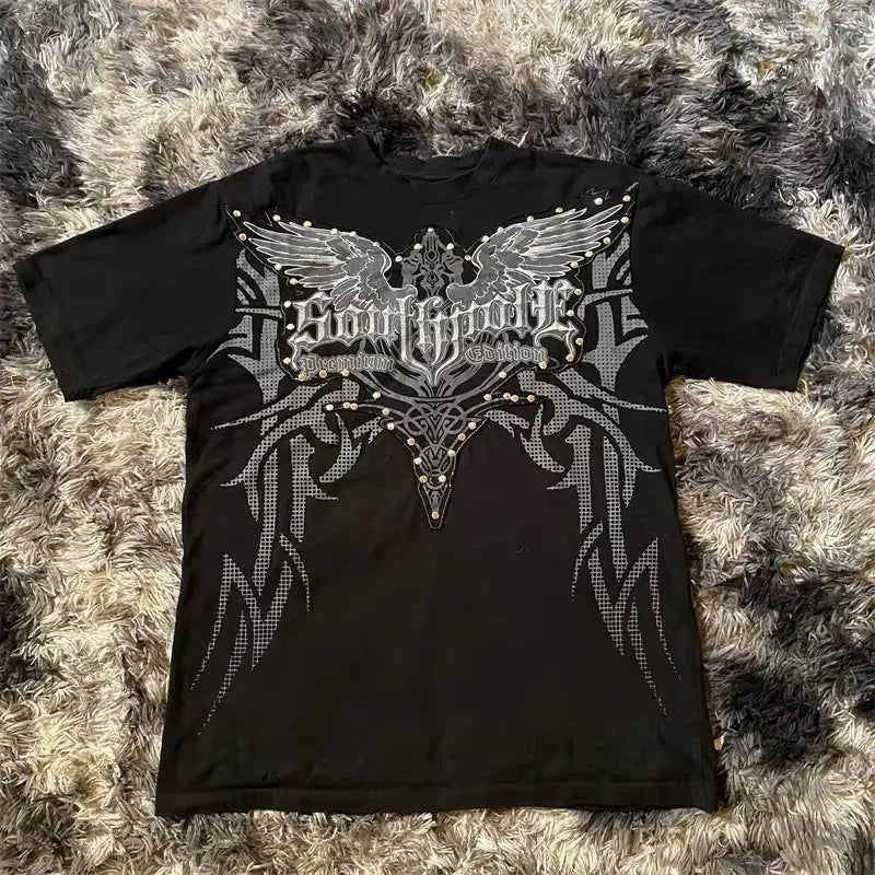 High Street Southpole Short Sleeve Women Y2K Graphic Print Oversized T Shirt Harajuku Gothic Round Neck Cotton Short Sleeve Tops