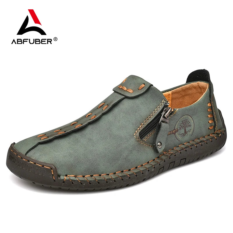 Men's Casual Leather Loafers - Slip-On Moccasins Breathable Flat Shoes