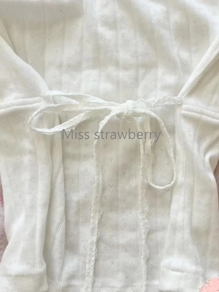 Summer Vintage Short Sleeve White Lace T-Shirts Women Design Chic Square Neck Lace Up Shirts Fashion Sweet Skinny Short Tops New