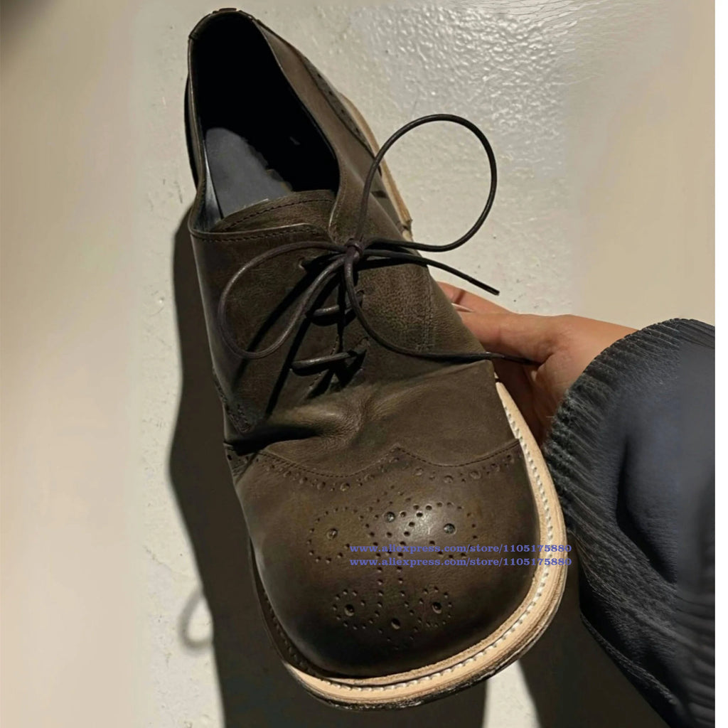 STREET BROGUE - Men's Height-Increase Vintage Brogue Oxford Shoes - Lace-Up Big Round Toe Streetwear Derby