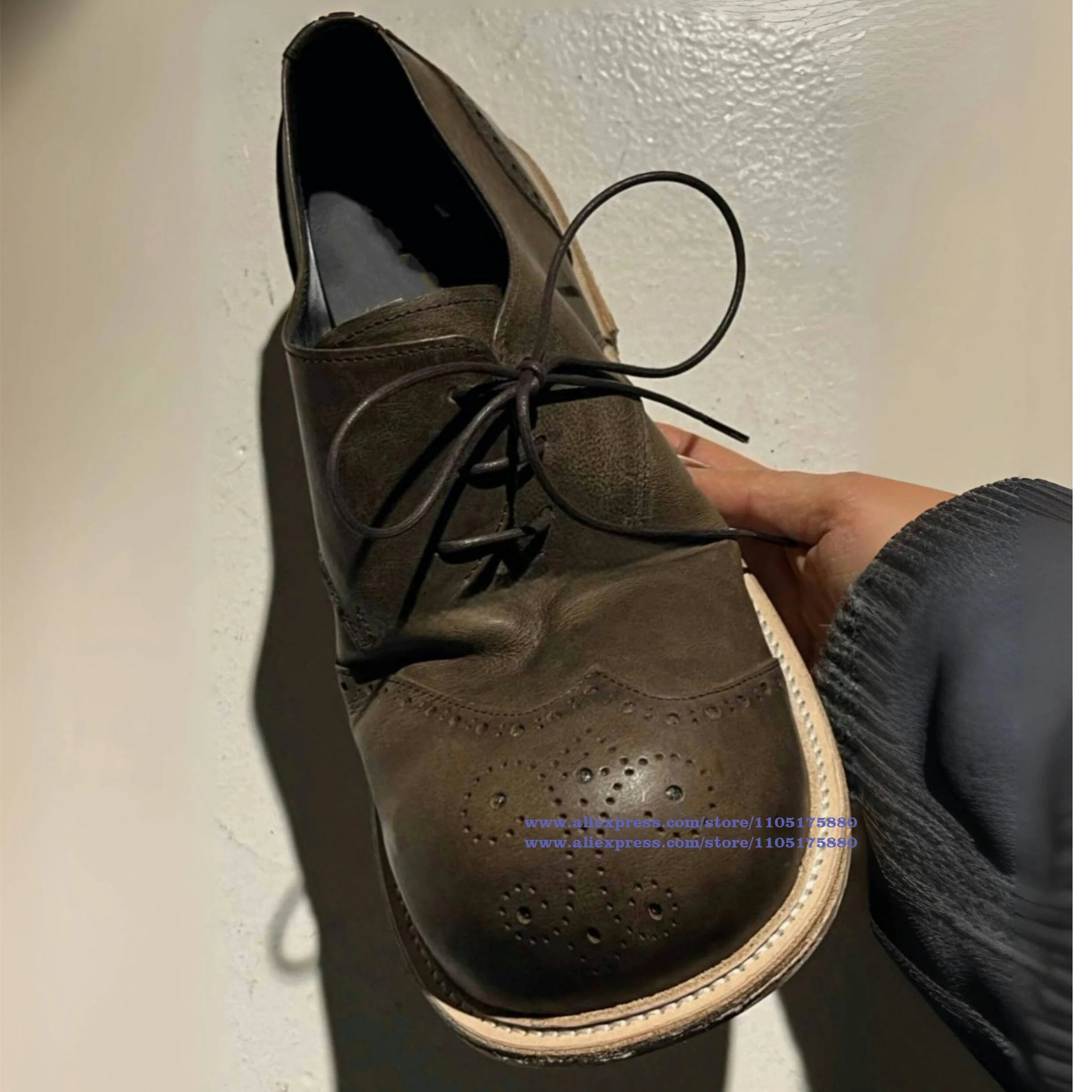 STREET BROGUE - Men's Height-Increase Vintage Brogue Oxford Shoes - Lace-Up Big Round Toe Streetwear Derby