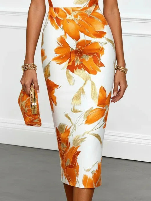 2026 Women's Sexy Slim Fit Hip-covering Floral Printed Halter Dress