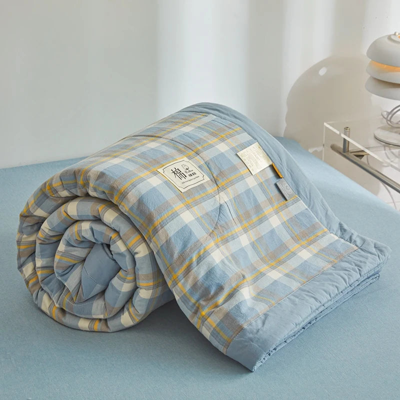 WASHED COTTON SUMMER QUILT - Long-Staple Fill, Plaid Quilting - Soft Nights, 9 Colors