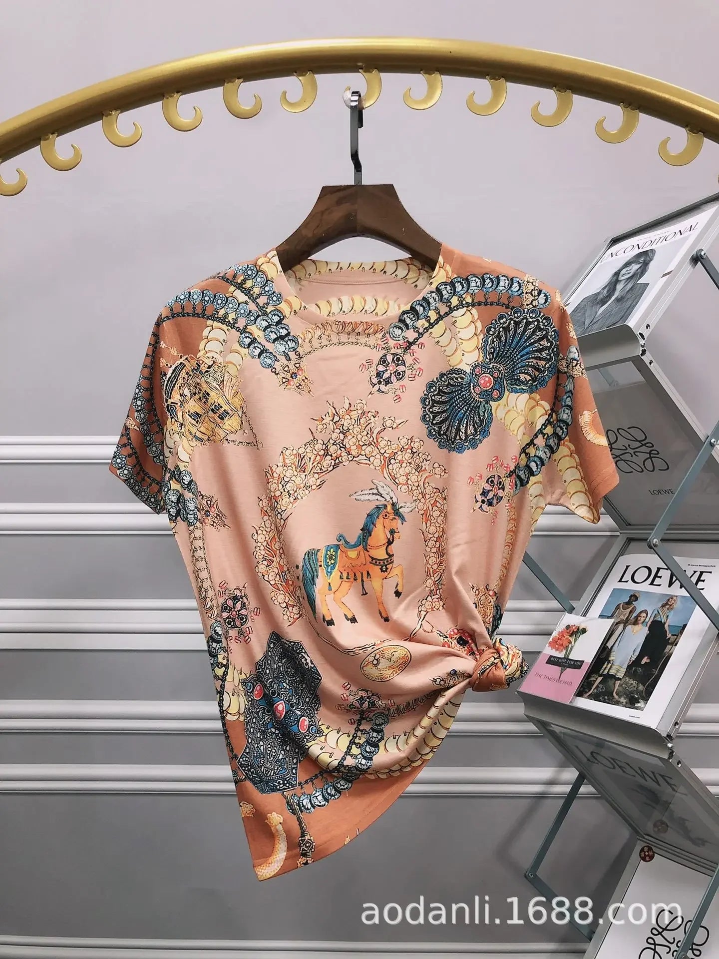 2025 Cartoon Printed T Shirts Women Clothes Vintage Style Casual Horse Pattern Female Short Sleeve Summer Tops Женская Одежда