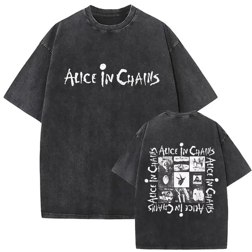 New in Top & Tees Men's T-Shirt Camisetas Rock Band Alice in Chains Dirt Washed Vintage Short Sleeved Round Neck Y2k T-shirt