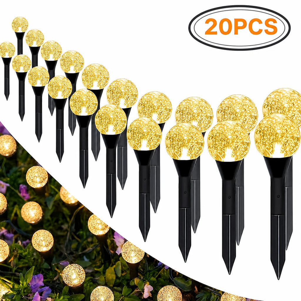 SOLAR CRYSTAL GARDEN LIGHTS - 20-Piece, RGB Options - 8-Mode Pathway Glow