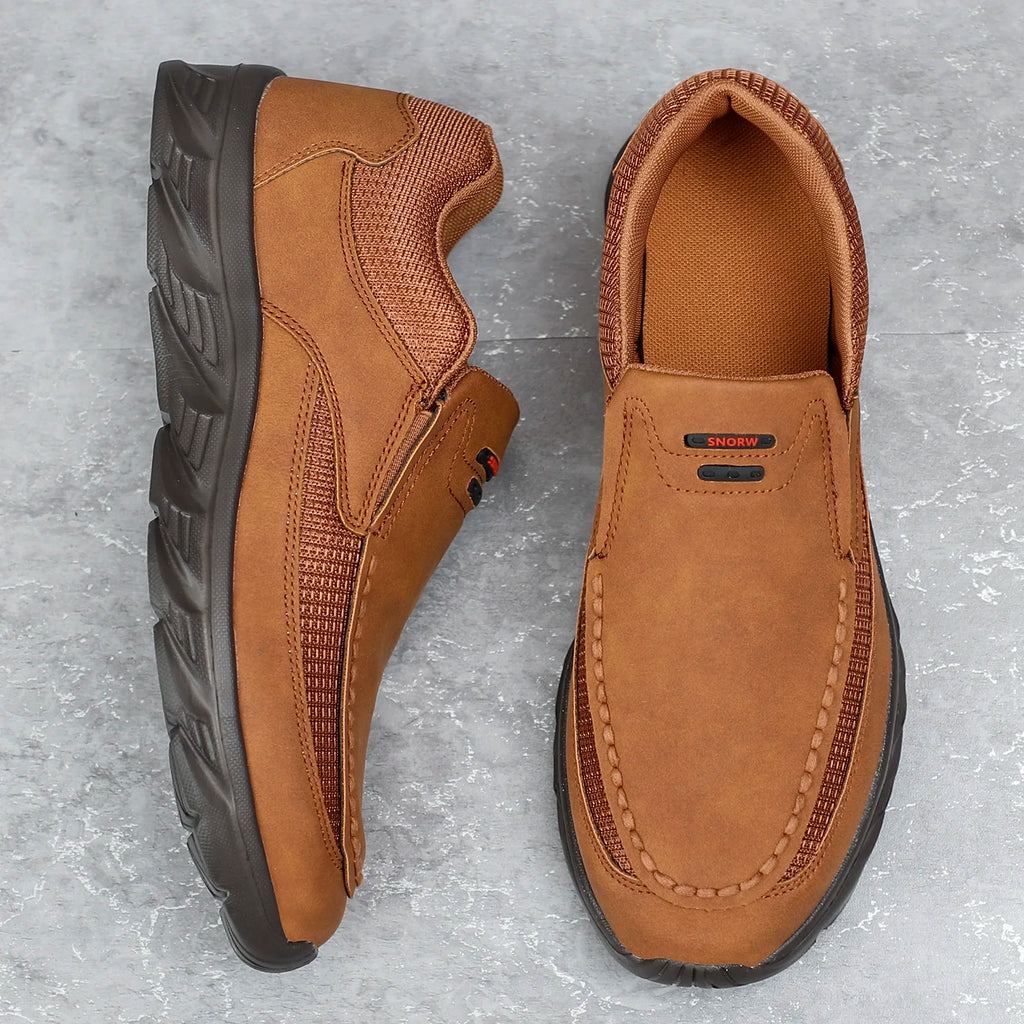 Men's Casual Leather Loafers - Breathable Slip-On Flat Shoes Waterproof