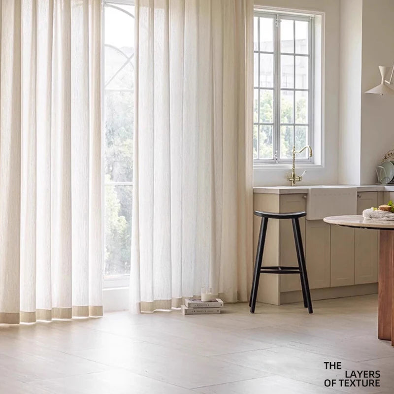 JACQUARD LINEN SHEER CURTAINS - Soft Voile Panel Custom Size - Natural & Airy