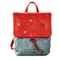 Embroidered Flap Denim Backpack
