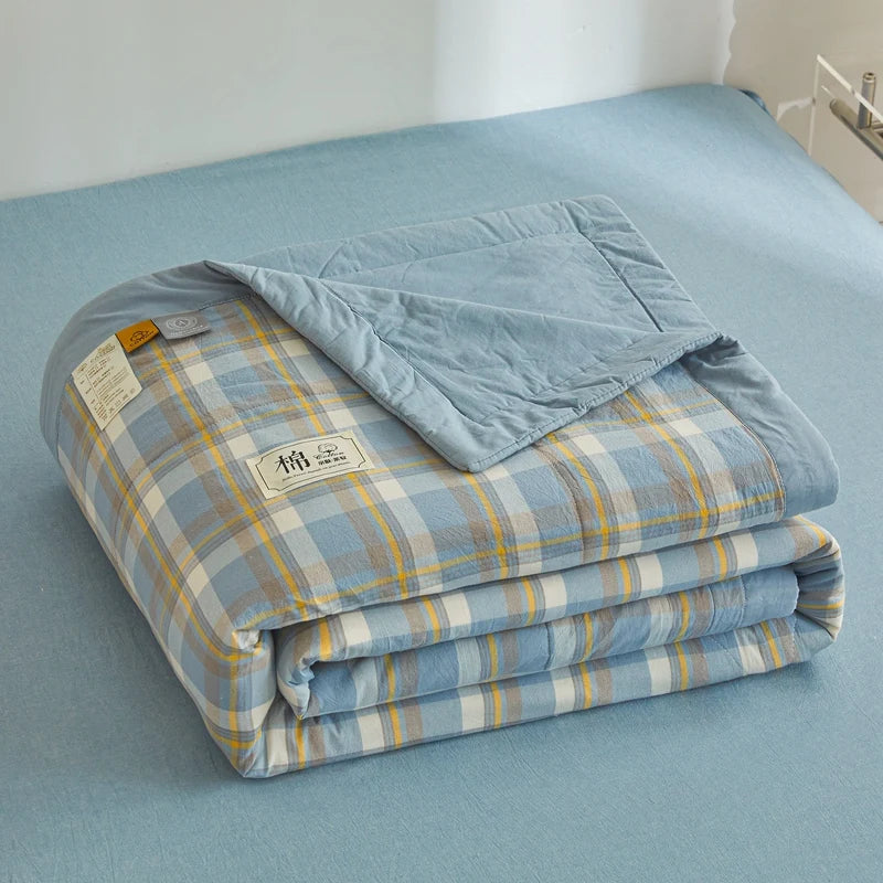 WASHED COTTON SUMMER QUILT - Long-Staple Fill, Plaid Quilting - Soft Nights, 9 Colors