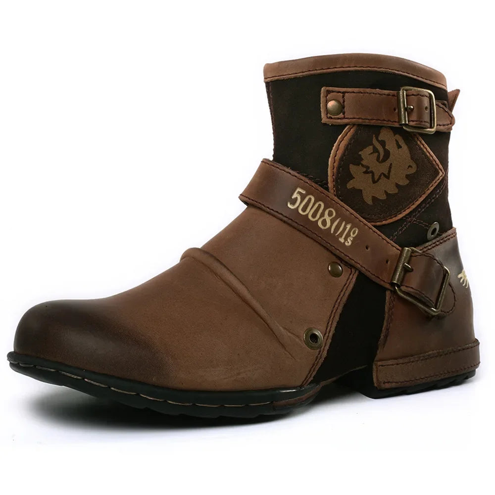 ETHNIC EDGE - Men's Retro Ankle Boots - Buckle Strap, Plush Lining, Plus Size EU 39–48