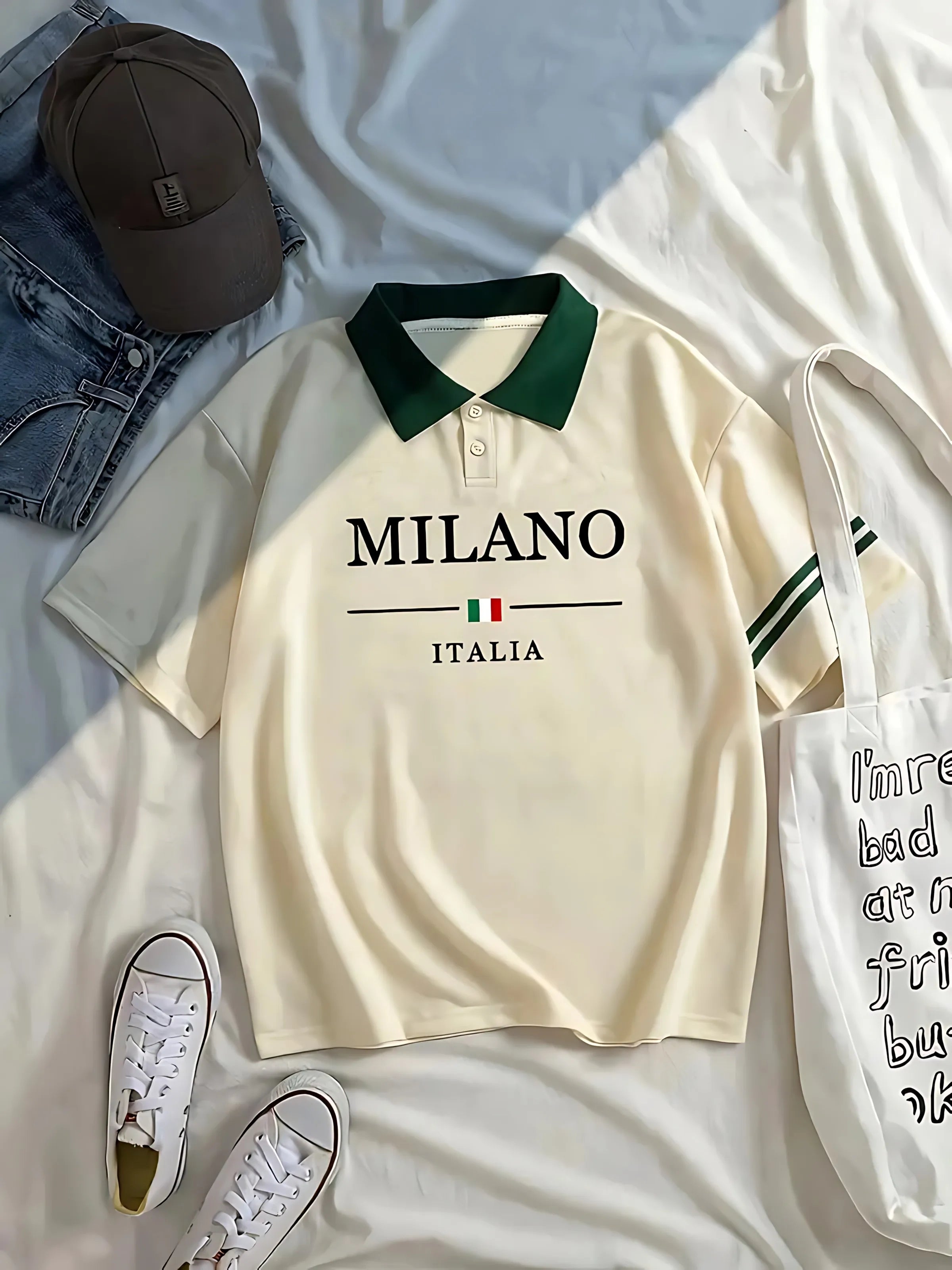 The 2025 summer new men's POLO shirt features a casual, fashionable, comfortable, soft, and breathable 3D letter pattern print