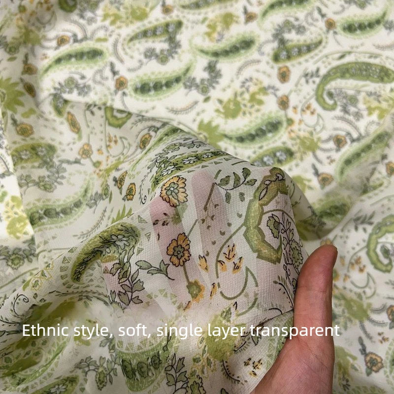 75D Printed Chiffon Fabric By The Meter for Needlework Dress Shirt Scarf Pants Hair Tie Diy Sewing Soft Breathable Cloth Flower