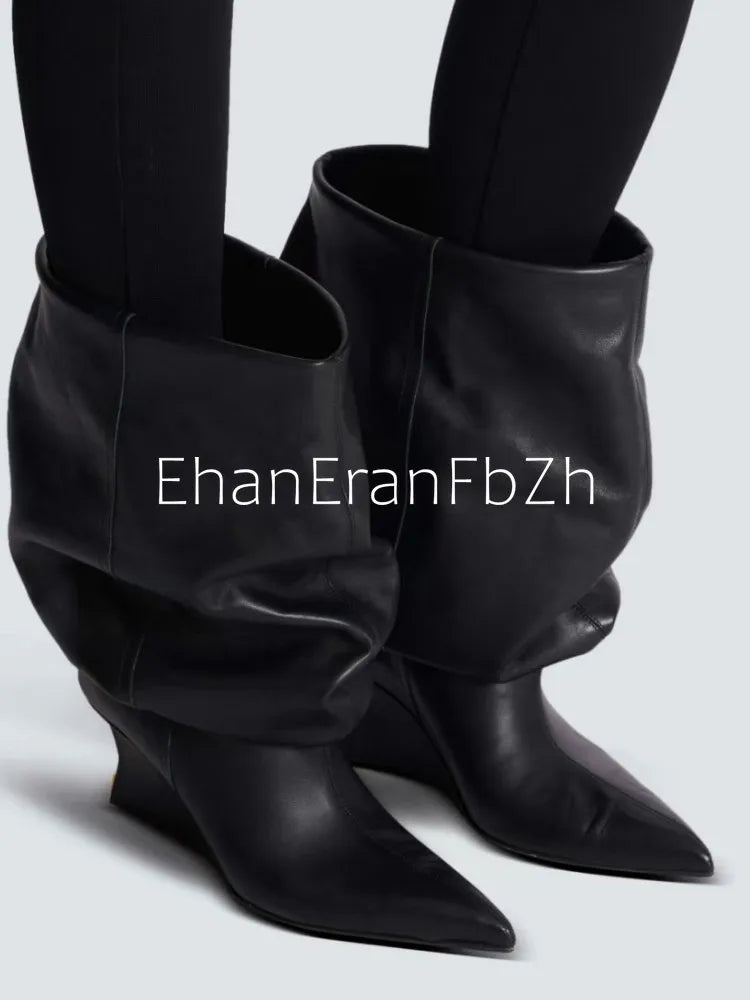 Pleated Slip-On Ankle Boots – Super High Wedge