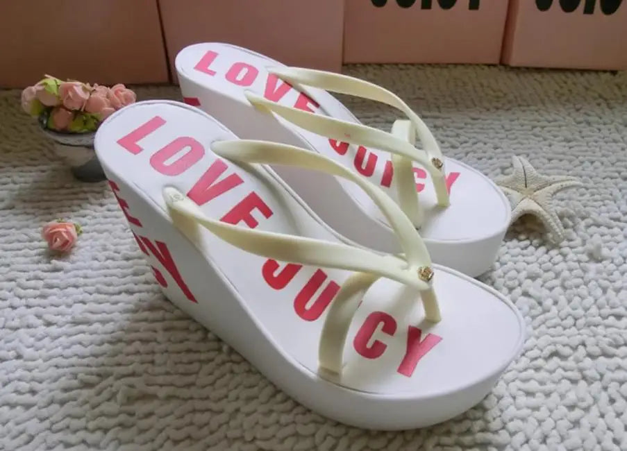 Platform Wedges Sandals Wedges Flip Flops High Heel Sandals Slippers White Beach Sandals Bohemia Flip Flops Pink size 32--43
